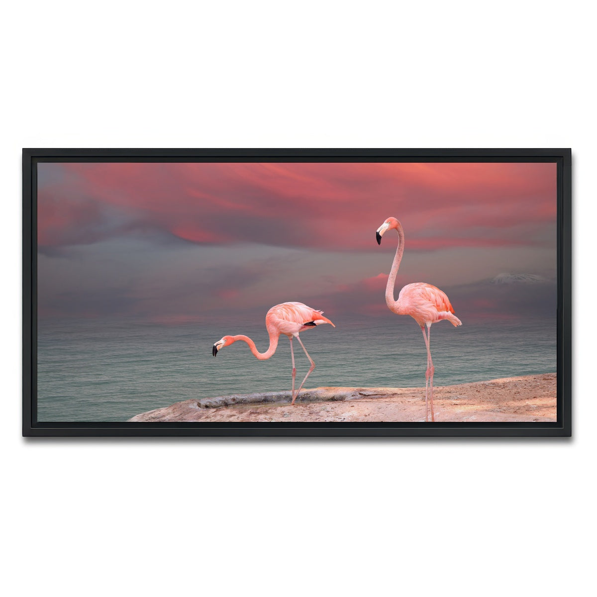 AUTO-MOCKUP WHITE | Pink Flamingo's on the Coast | 1 Piece | Black Framed Canvas | group=2x1