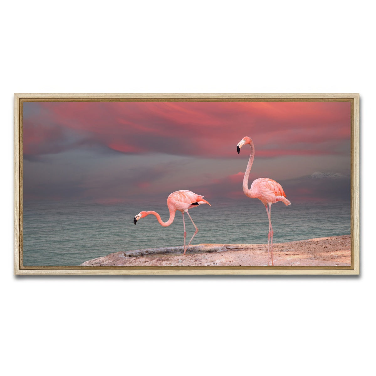 AUTO-MOCKUP WHITE | Pink Flamingo's on the Coast | 1 Piece | Natural Framed Canvas | group=2x1