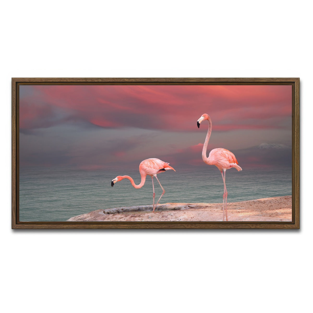 AUTO-MOCKUP WHITE | Pink Flamingo's on the Coast | 1 Piece | Walnut Framed Canvas | group=2x1