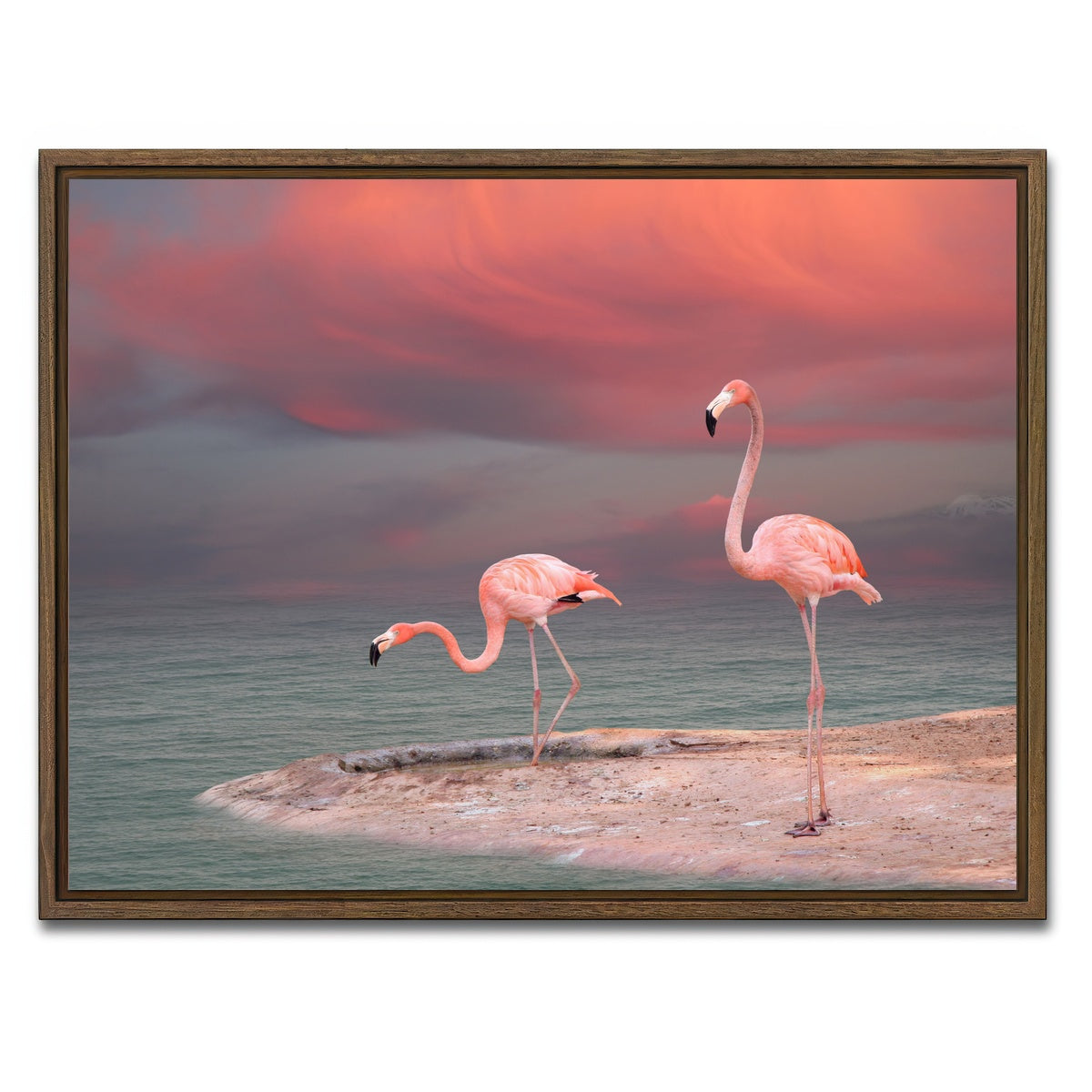 AUTO-MOCKUP WHITE | Pink Flamingo's on the Coast | 1 Piece | Walnut Framed Canvas | group=4x3