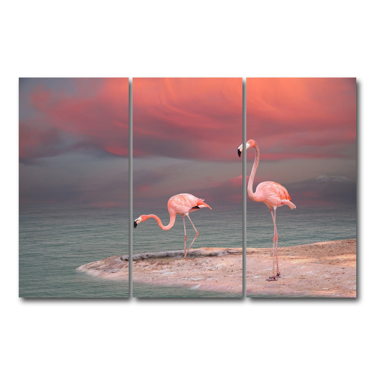 AUTO-MOCKUP WHITE | Pink Flamingo's on the Coast | 3 Piece | Gallery Wrap Canvas | group=12x24