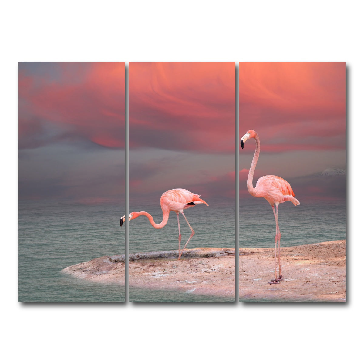 AUTO-MOCKUP WHITE | Pink Flamingo's on the Coast | 3 Piece | Gallery Wrap Canvas | group=8x18