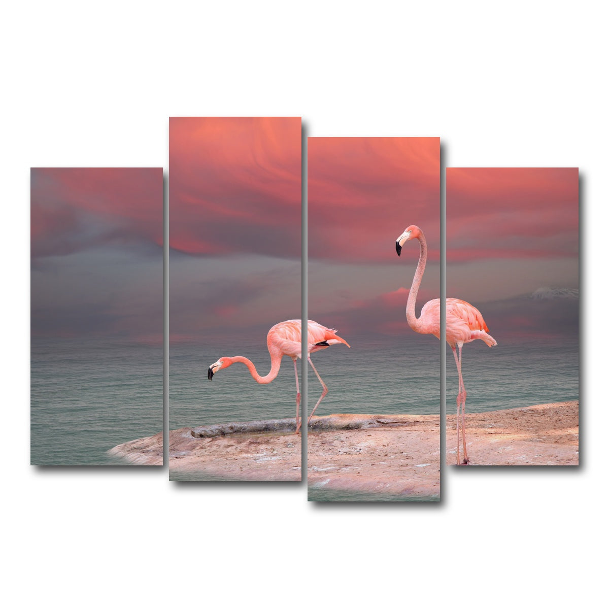 AUTO-MOCKUP WHITE | Pink Flamingo's on the Coast | 4 Piece | Gallery Wrap Canvas | group=4_normal