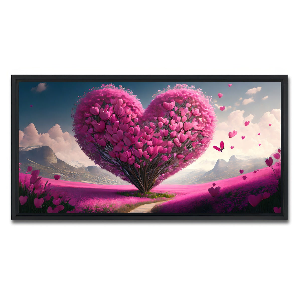 AUTO-MOCKUP WHITE | Pink Heart | 1 Piece | Black Framed Canvas | group=2x1