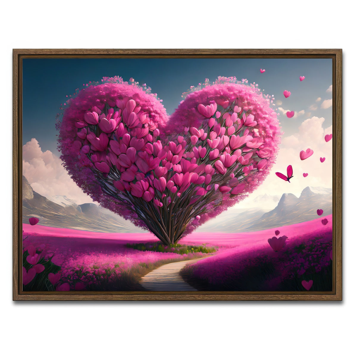 AUTO-MOCKUP WHITE | Pink Heart | 1 Piece | Walnut Framed Canvas | group=4x3