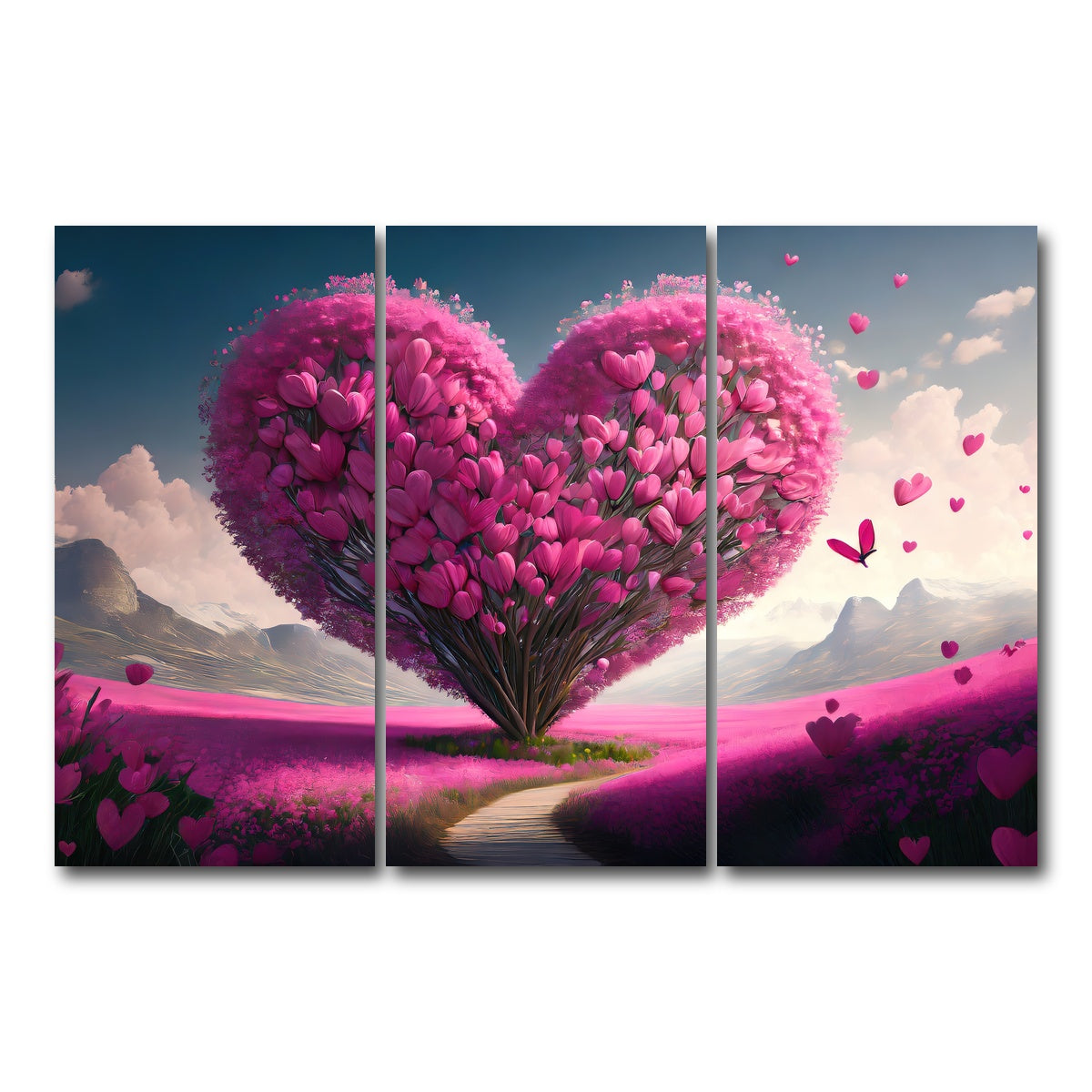 AUTO-MOCKUP WHITE | Pink Heart | 3 Piece | Gallery Wrap Canvas | group=12x24