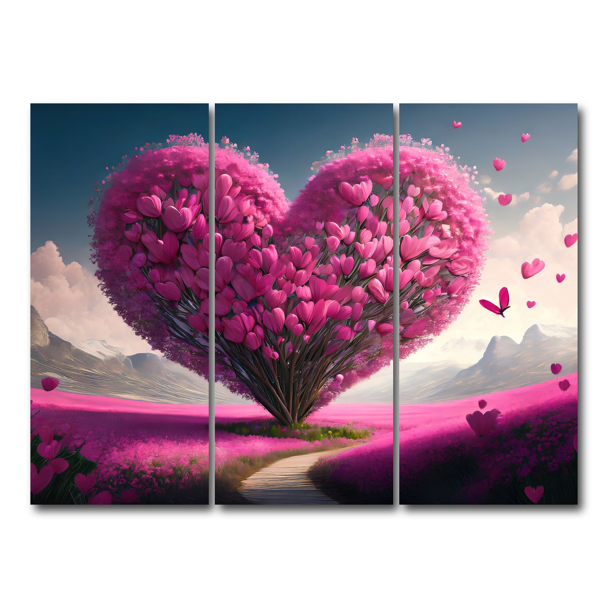 AUTO-MOCKUP WHITE | Pink Heart | 3 Piece | Gallery Wrap Canvas | group=8x18