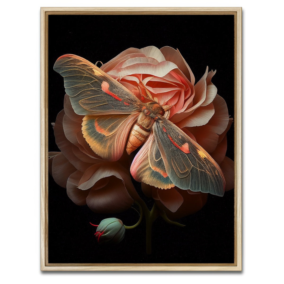 AUTO-MOCKUP WHITE | Pink Moth and Rose | 1 Piece | Natural Framed Canvas | group=3x4