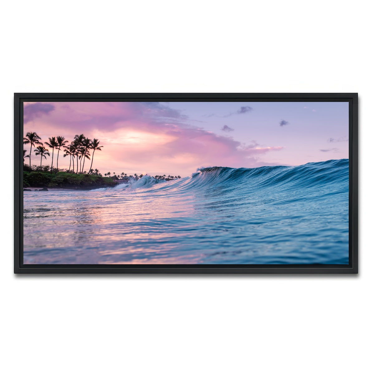 AUTO-MOCKUP WHITE | Pink Sunrise Blue Waves | 1 Piece | Black Framed Canvas | group=2x1