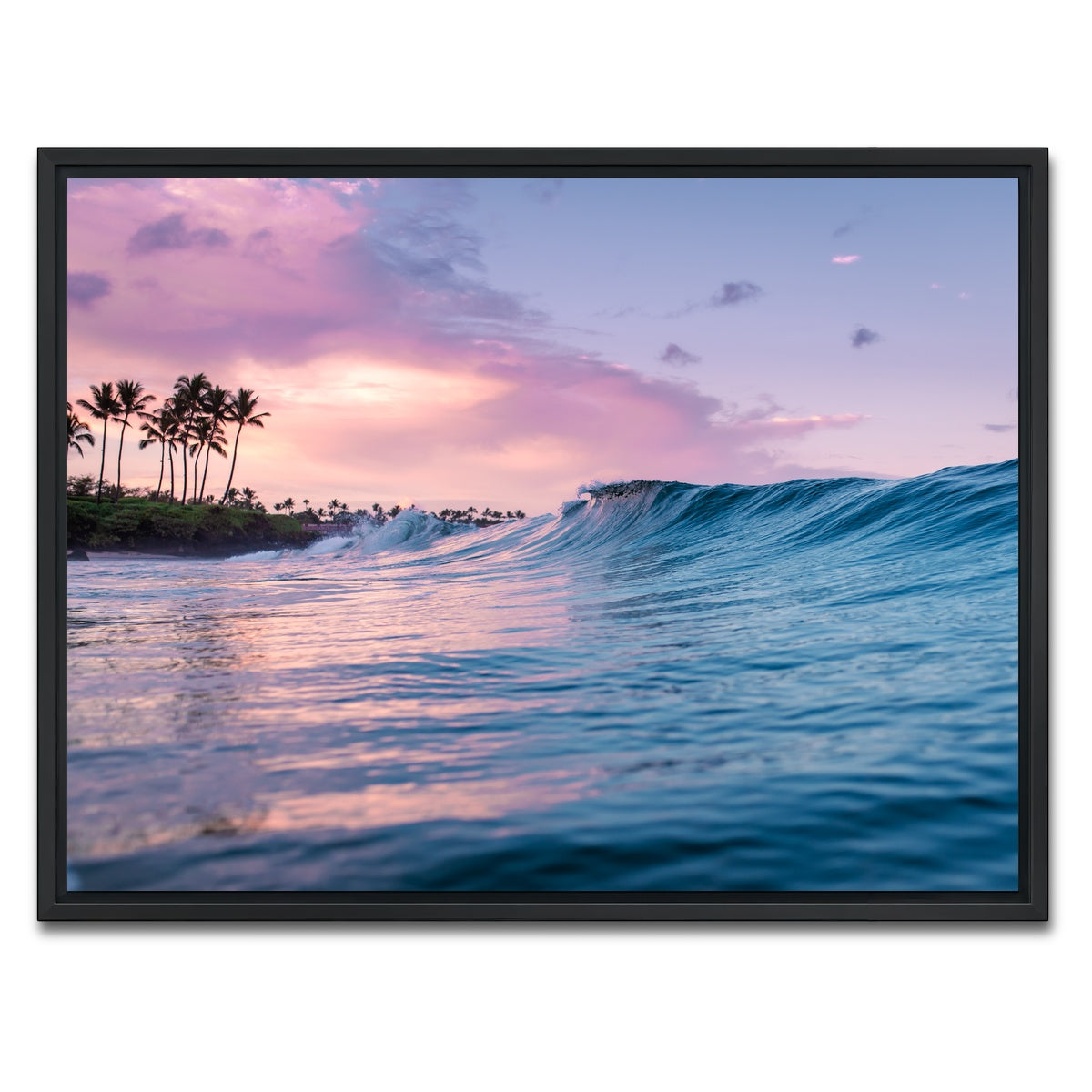 AUTO-MOCKUP WHITE | Pink Sunrise Blue Waves | 1 Piece | Black Framed Canvas | group=4x3
