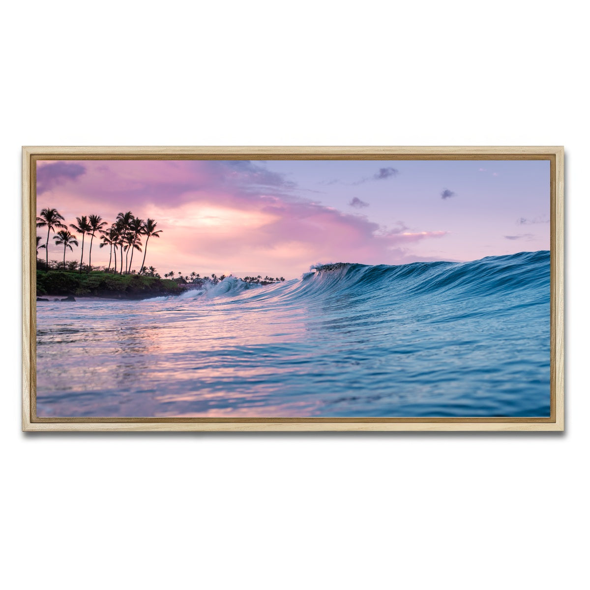 AUTO-MOCKUP WHITE | Pink Sunrise Blue Waves | 1 Piece | Natural Framed Canvas | group=2x1