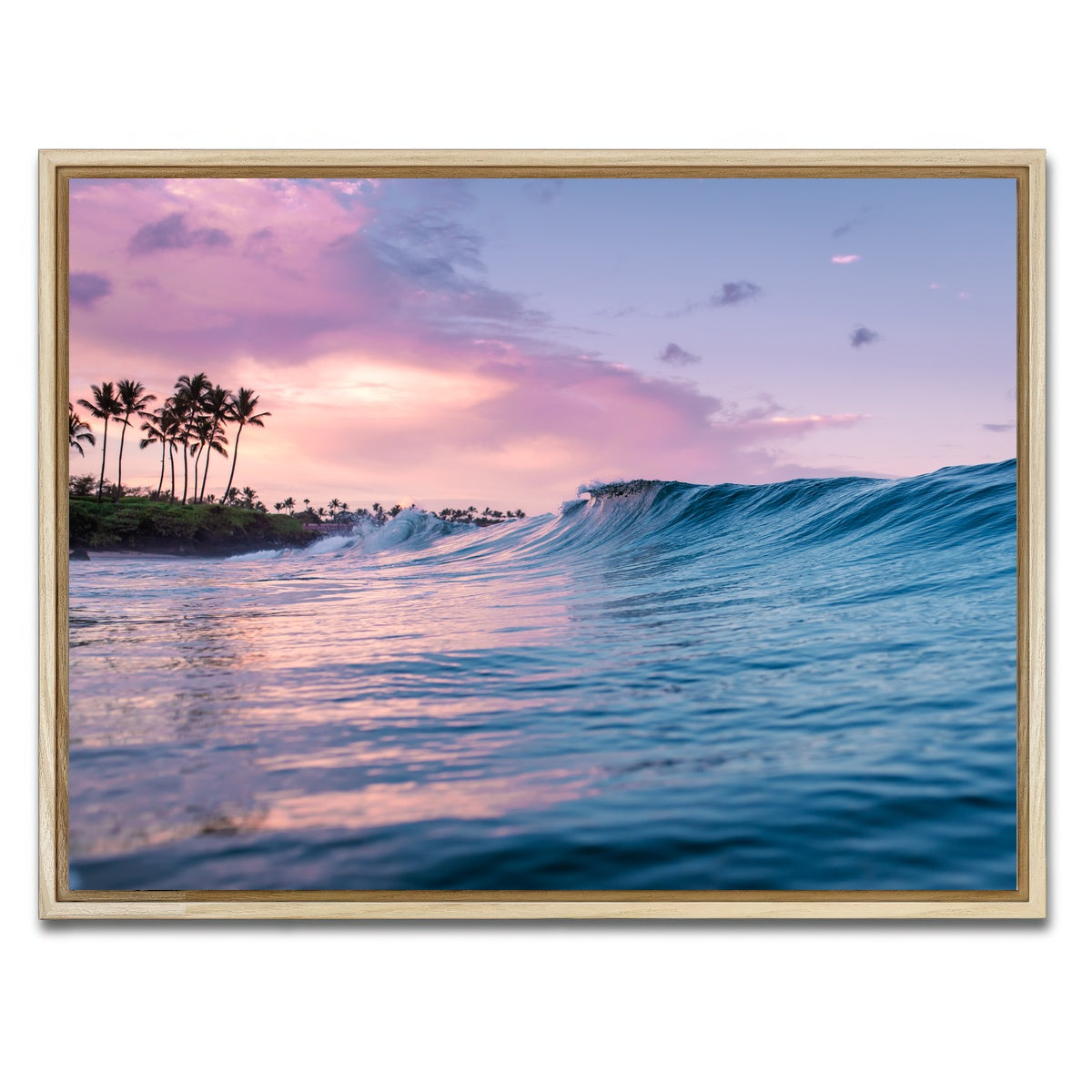 AUTO-MOCKUP WHITE | Pink Sunrise Blue Waves | 1 Piece | Natural Framed Canvas | group=4x3