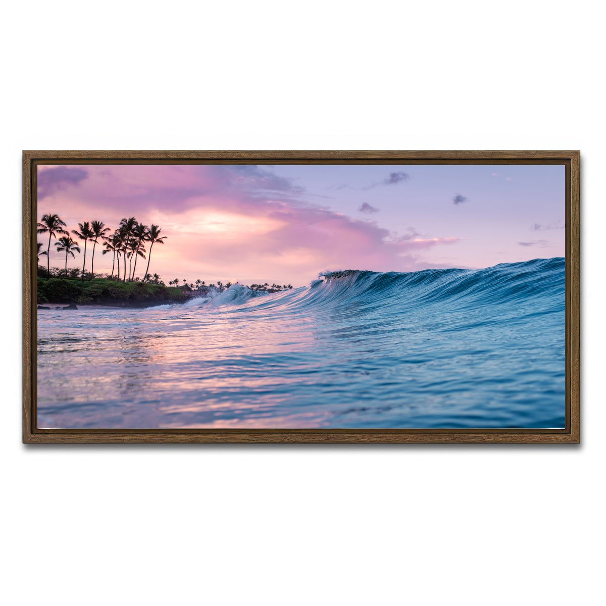 AUTO-MOCKUP WHITE | Pink Sunrise Blue Waves | 1 Piece | Walnut Framed Canvas | group=2x1