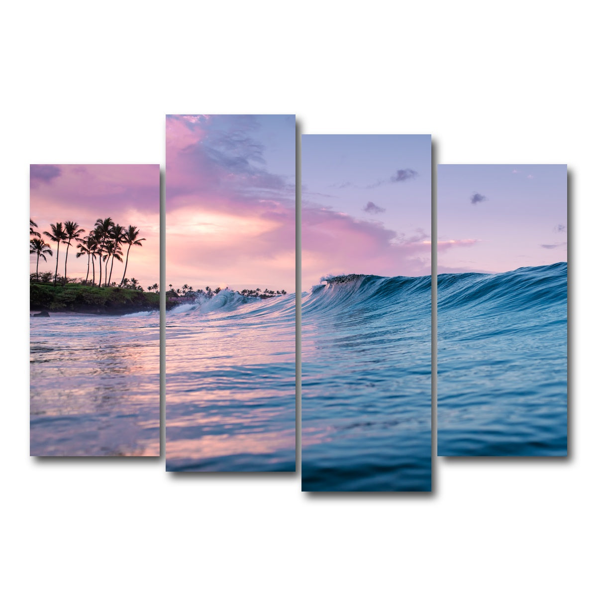 AUTO-MOCKUP WHITE | Pink Sunrise Blue Waves | 4 Piece | Gallery Wrap Canvas | group=4_normal
