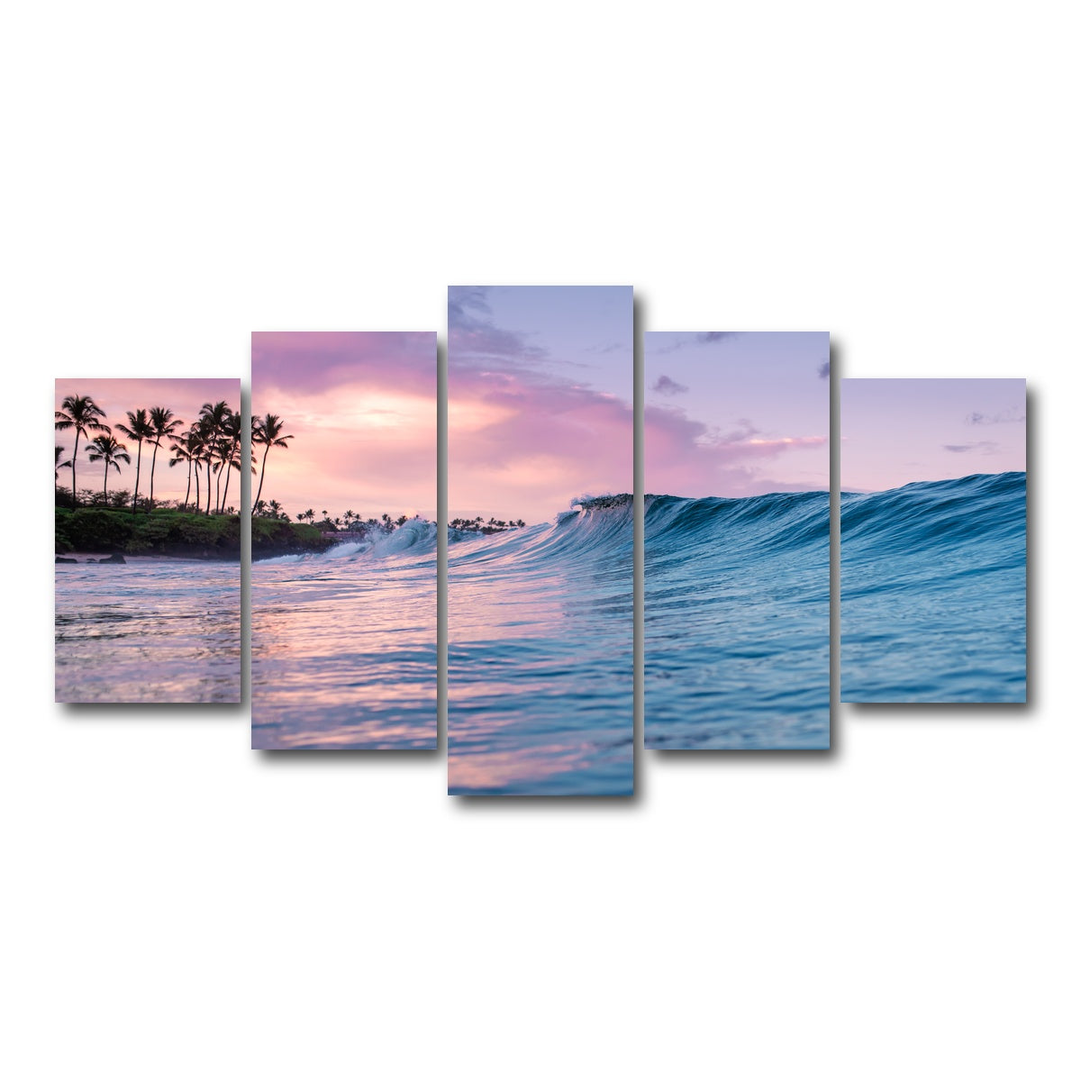 AUTO-MOCKUP WHITE | Pink Sunrise Blue Waves | 5 Piece | Gallery Wrap Canvas | group=5_normal
