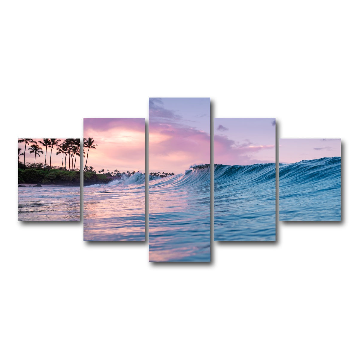 AUTO-MOCKUP WHITE | Pink Sunrise Blue Waves | 5 Piece | Gallery Wrap Canvas | group=5_short