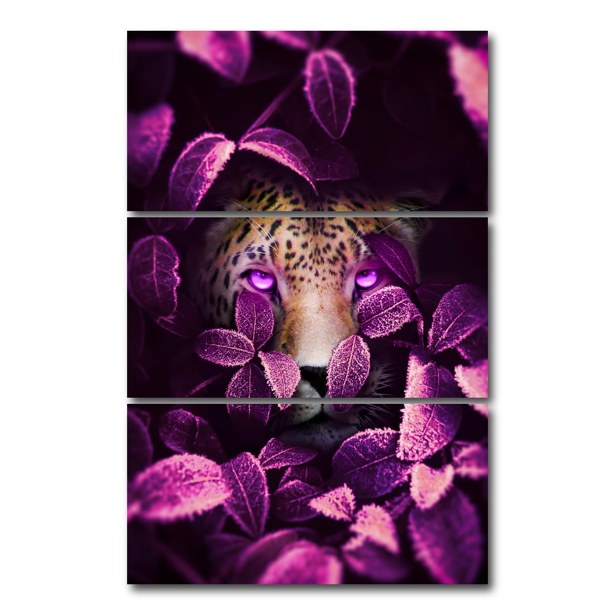 AUTO-MOCKUP WHITE | Pink eyes Jaguar | 3 Piece | Gallery Wrap Canvas | group=12x24_stacked