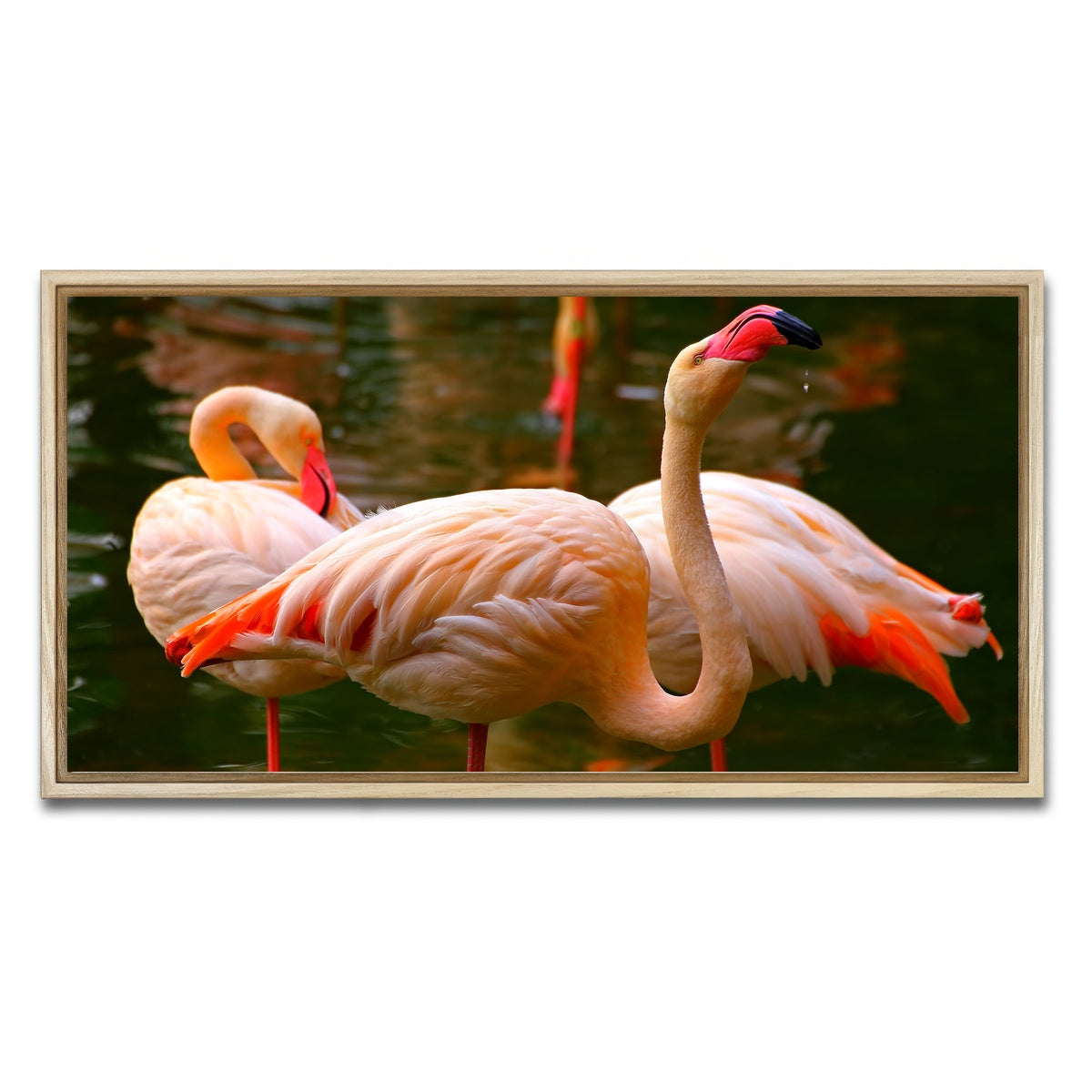 AUTO-MOCKUP WHITE | Pink flamingo birds | 1 Piece | Natural Framed Canvas | group=2x1