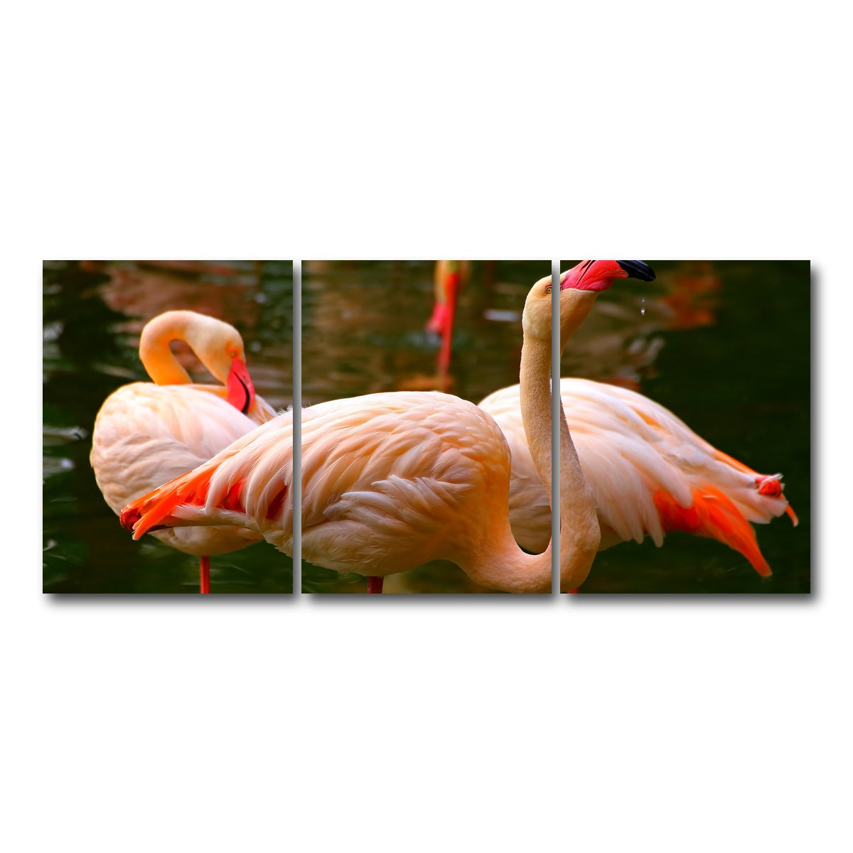 AUTO-MOCKUP WHITE | Pink flamingo birds | 3 Piece | Gallery Wrap Canvas | group=18x24
