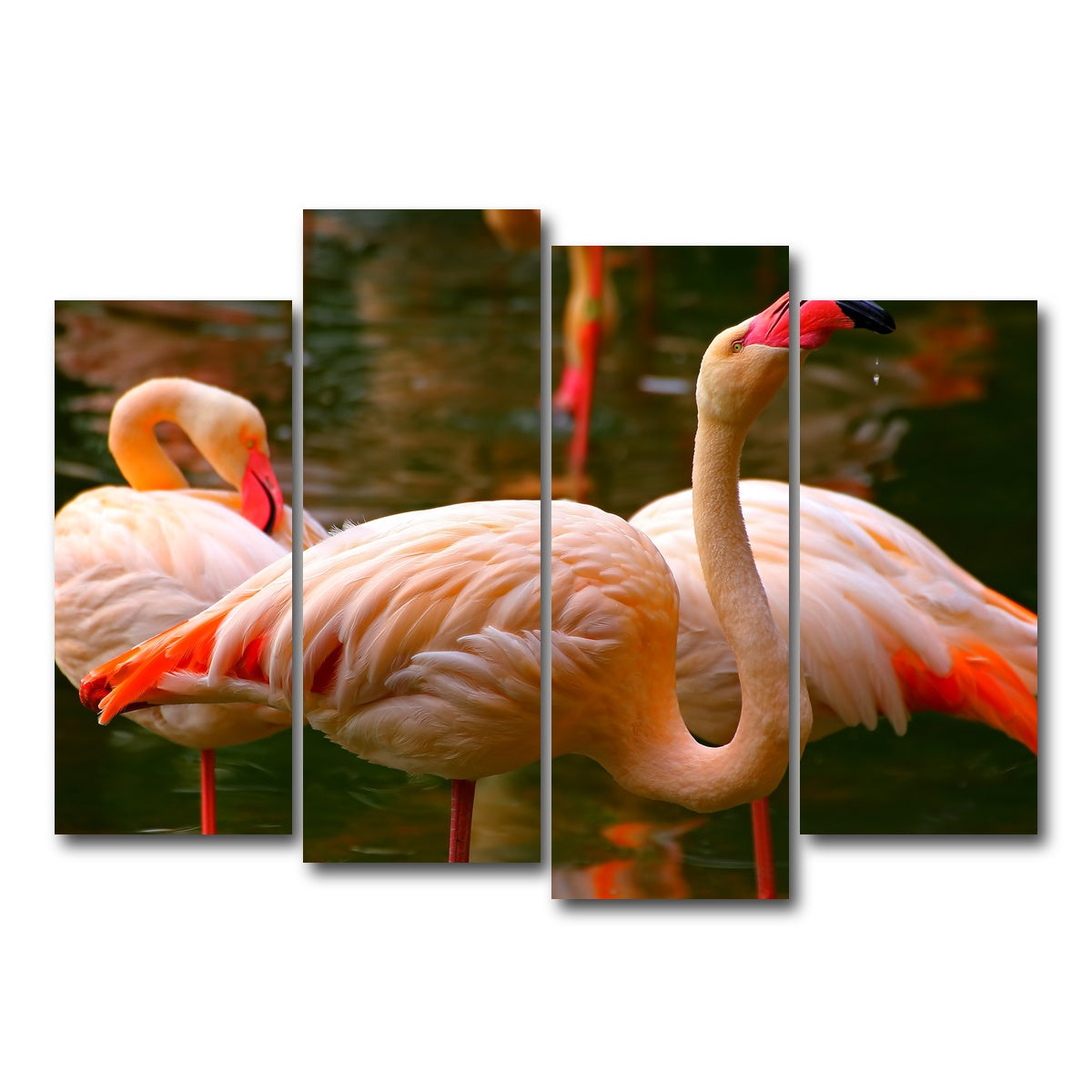 AUTO-MOCKUP WHITE | Pink flamingo birds | 4 Piece | Gallery Wrap Canvas | group=4_normal