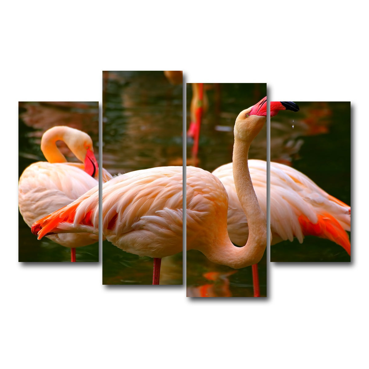 AUTO-MOCKUP WHITE | Pink flamingo birds | 4 Piece | Gallery Wrap Canvas | group=4_short