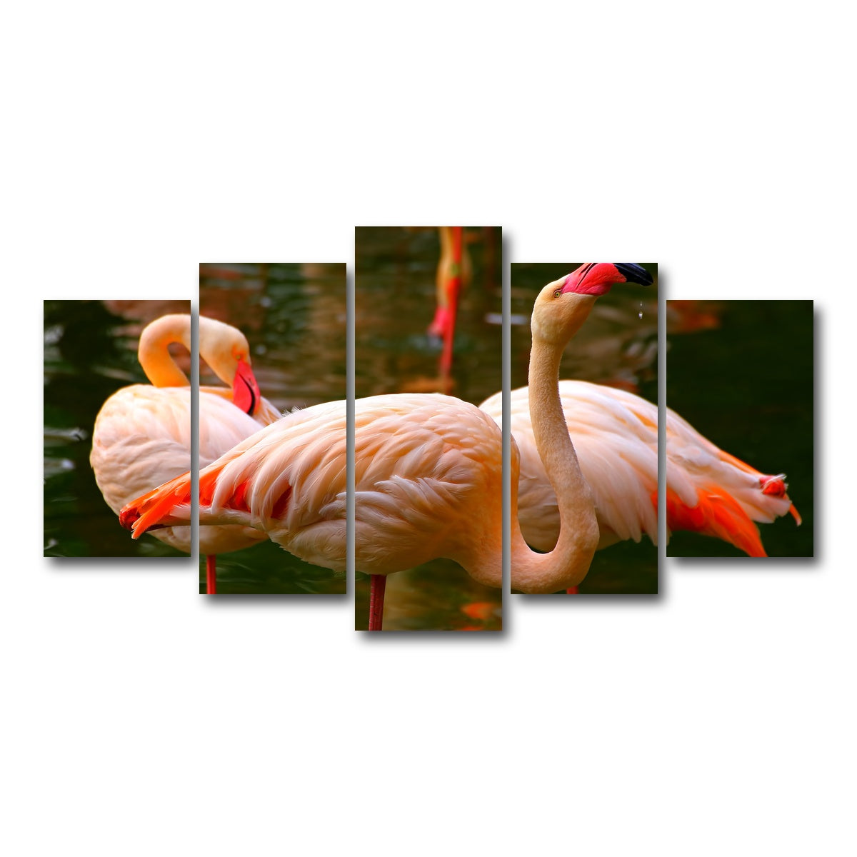 AUTO-MOCKUP WHITE | Pink flamingo birds | 5 Piece | Gallery Wrap Canvas | group=5_normal