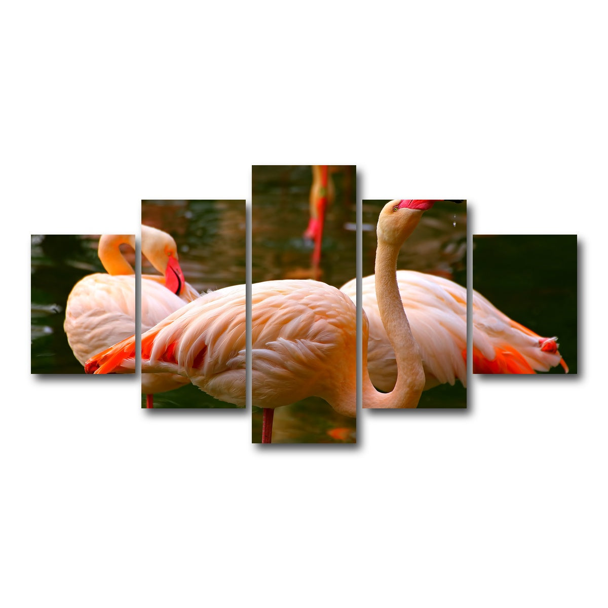 AUTO-MOCKUP WHITE | Pink flamingo birds | 5 Piece | Gallery Wrap Canvas | group=5_short