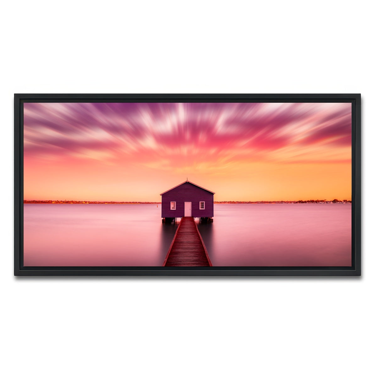 AUTO-MOCKUP WHITE | Pink lake house | 1 Piece | Black Framed Canvas | group=2x1