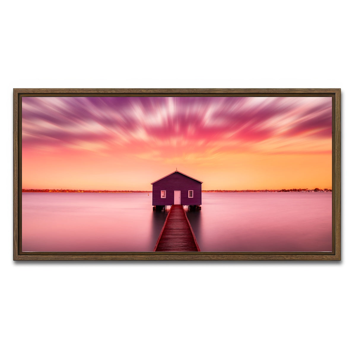 AUTO-MOCKUP WHITE | Pink lake house | 1 Piece | Walnut Framed Canvas | group=2x1