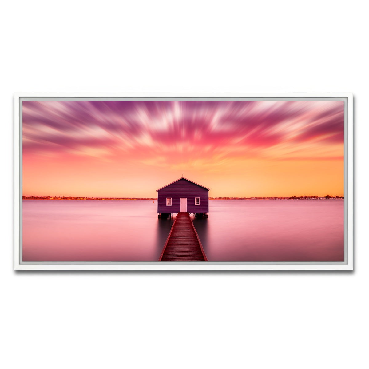 AUTO-MOCKUP WHITE | Pink lake house | 1 Piece | White Framed Canvas | group=2x1