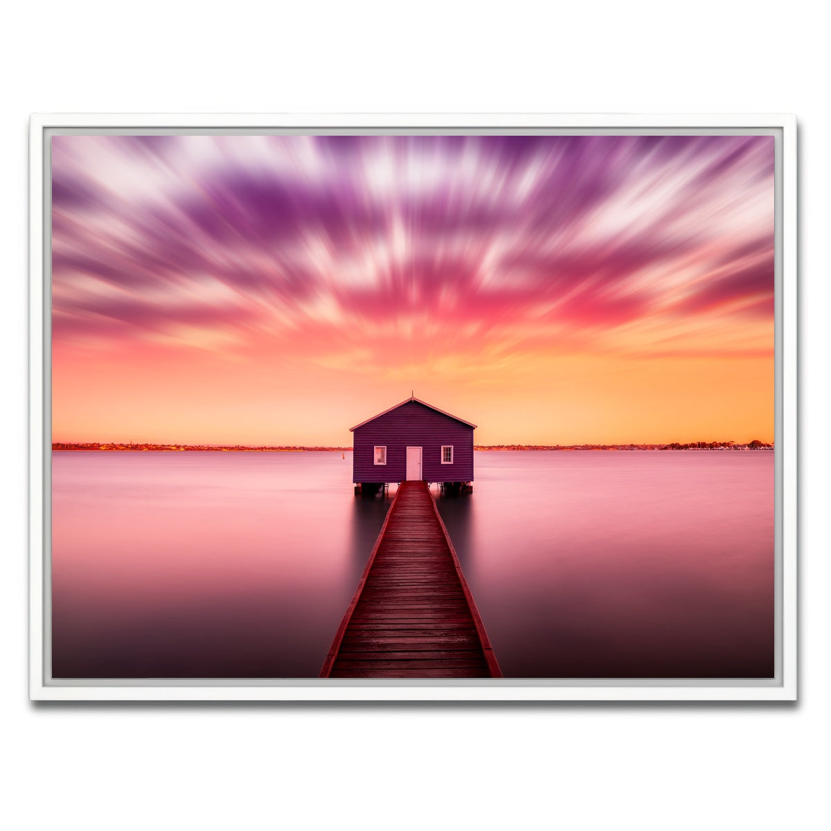 AUTO-MOCKUP WHITE | Pink lake house | 1 Piece | White Framed Canvas | group=4x3