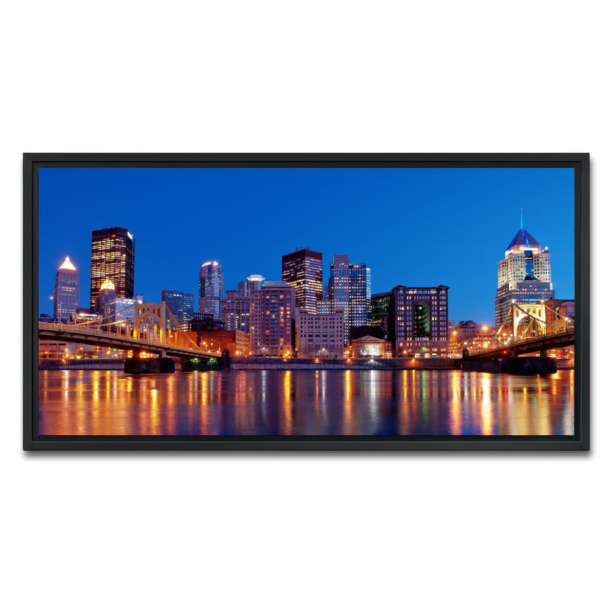 AUTO-MOCKUP WHITE | Pittsburgh At Night | 1 Piece | Black Framed Canvas | group=2x1