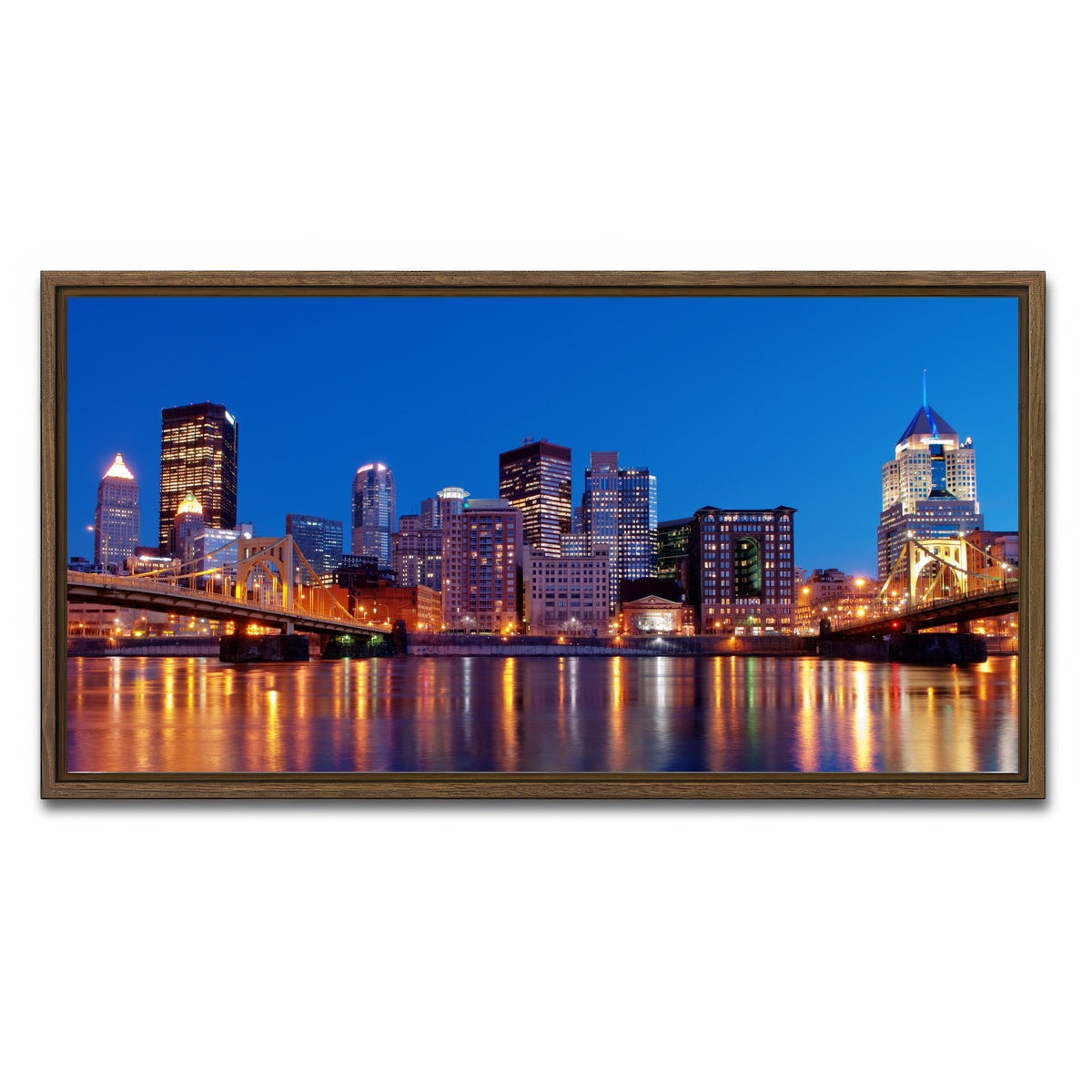 AUTO-MOCKUP WHITE | Pittsburgh At Night | 1 Piece | Walnut Framed Canvas | group=2x1