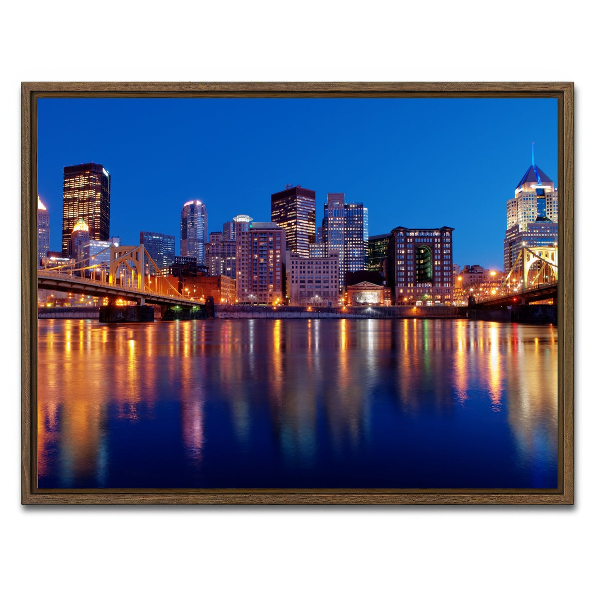 AUTO-MOCKUP WHITE | Pittsburgh At Night | 1 Piece | Walnut Framed Canvas | group=4x3