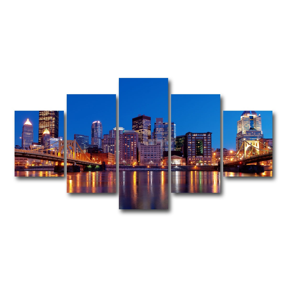 AUTO-MOCKUP WHITE | Pittsburgh At Night | 5 Piece | Gallery Wrap Canvas | group=5_short