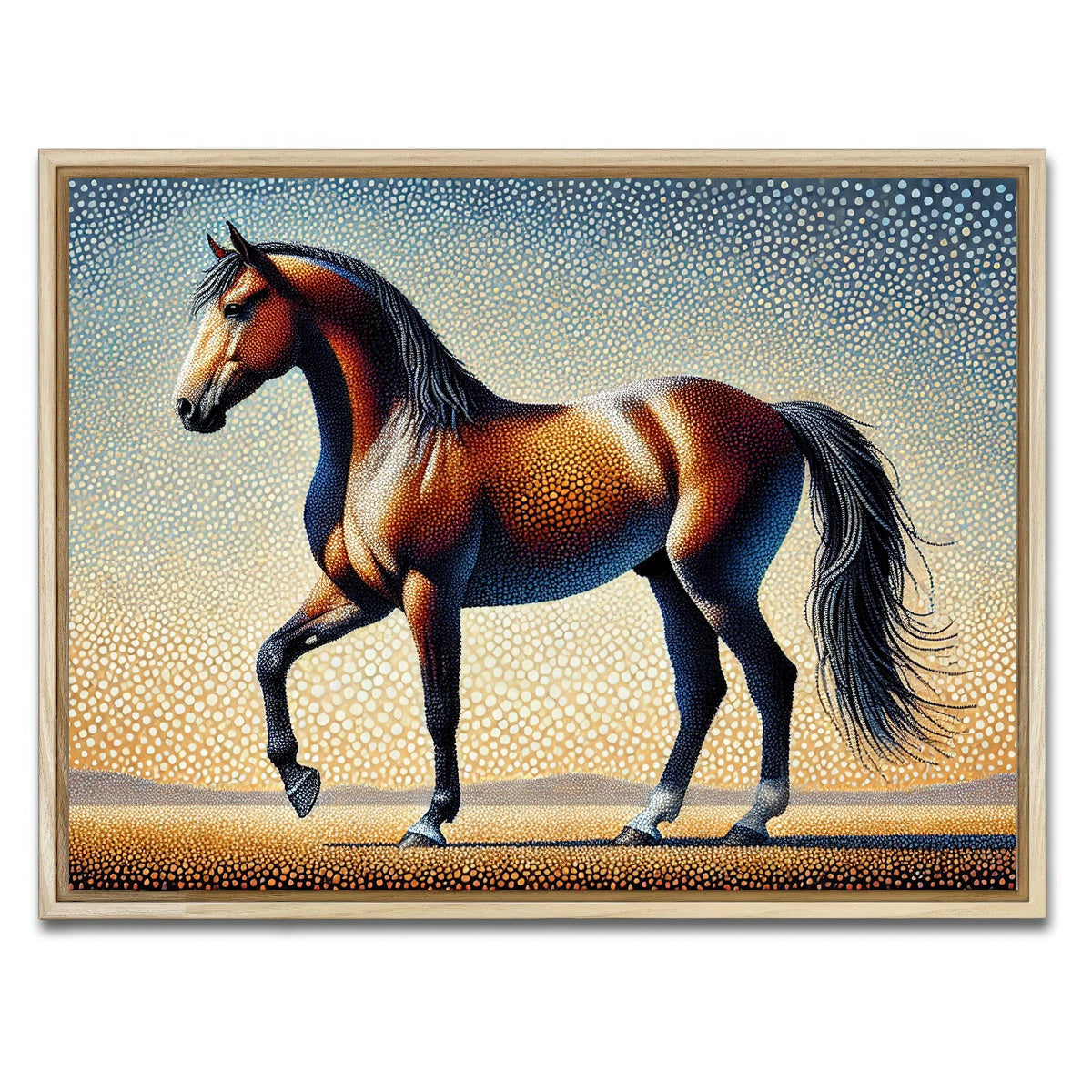 AUTO-MOCKUP WHITE | Pointillism Horse | 1 Piece | Natural Framed Canvas | group=4x3
