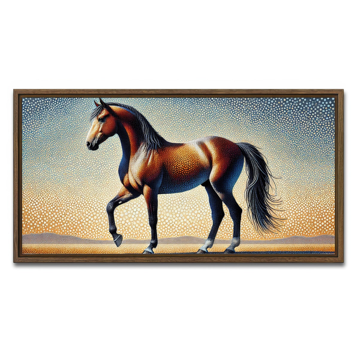 AUTO-MOCKUP WHITE | Pointillism Horse | 1 Piece | Walnut Framed Canvas | group=2x1