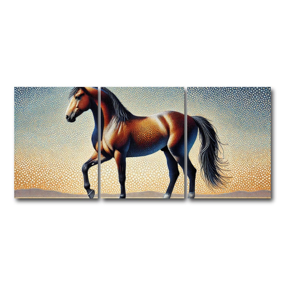 AUTO-MOCKUP WHITE | Pointillism Horse | 3 Piece | Gallery Wrap Canvas | group=18x24