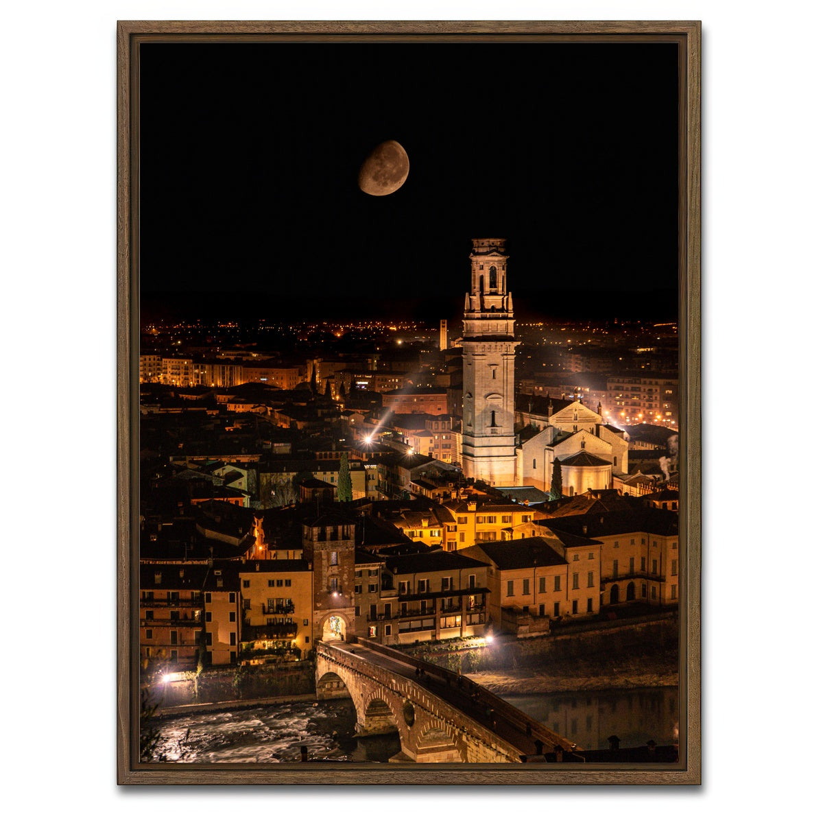 AUTO-MOCKUP WHITE | Ponte Pietra by night | 1 Piece | Walnut Framed Canvas | group=3x4