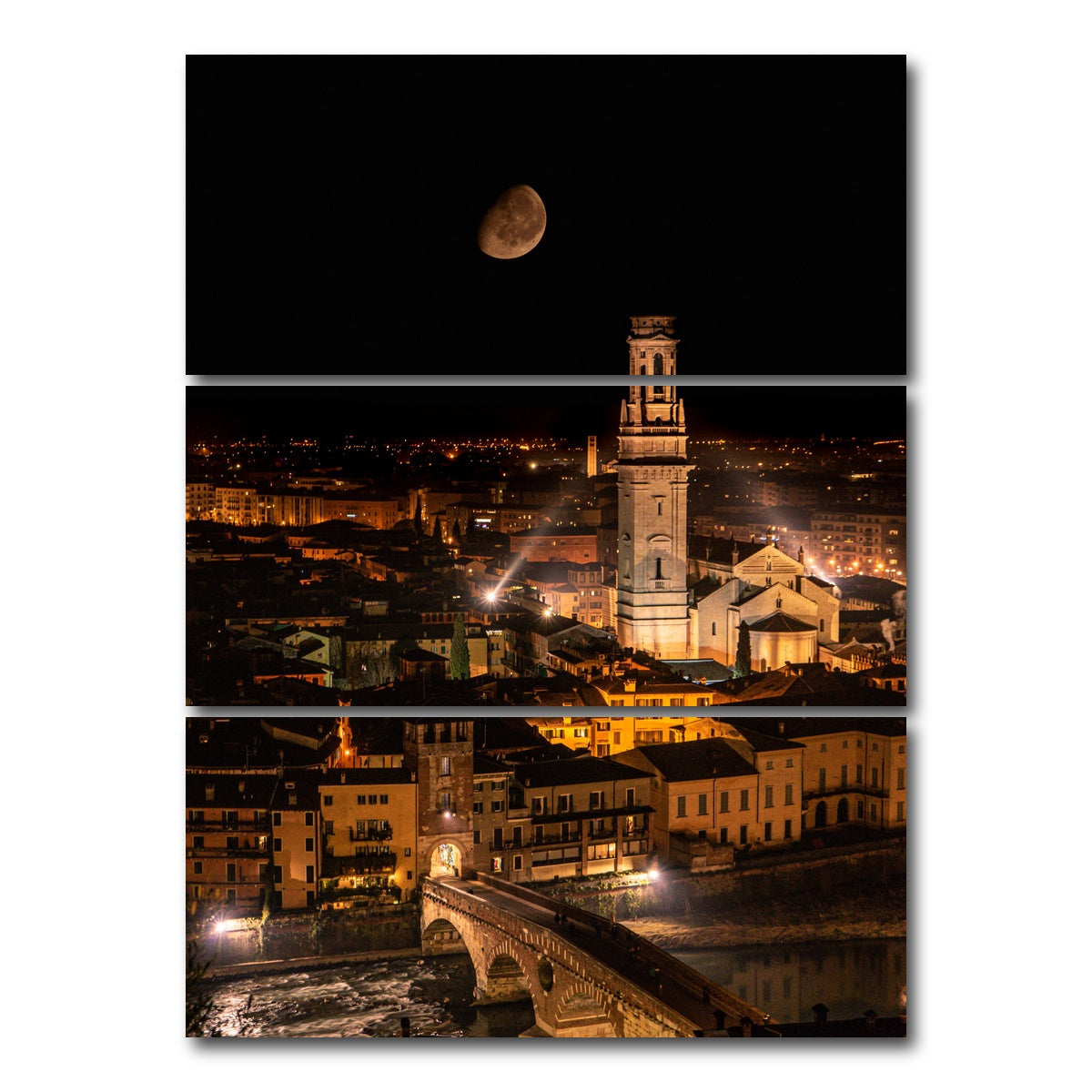 AUTO-MOCKUP WHITE | Ponte Pietra by night | 3 Piece | Gallery Wrap Canvas | group=8x18_stacked
