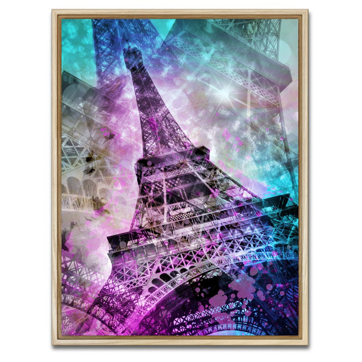 AUTO-MOCKUP WHITE | Pop Art Eiffel Tower | 1 Piece | Natural Framed Canvas | group=3x4
