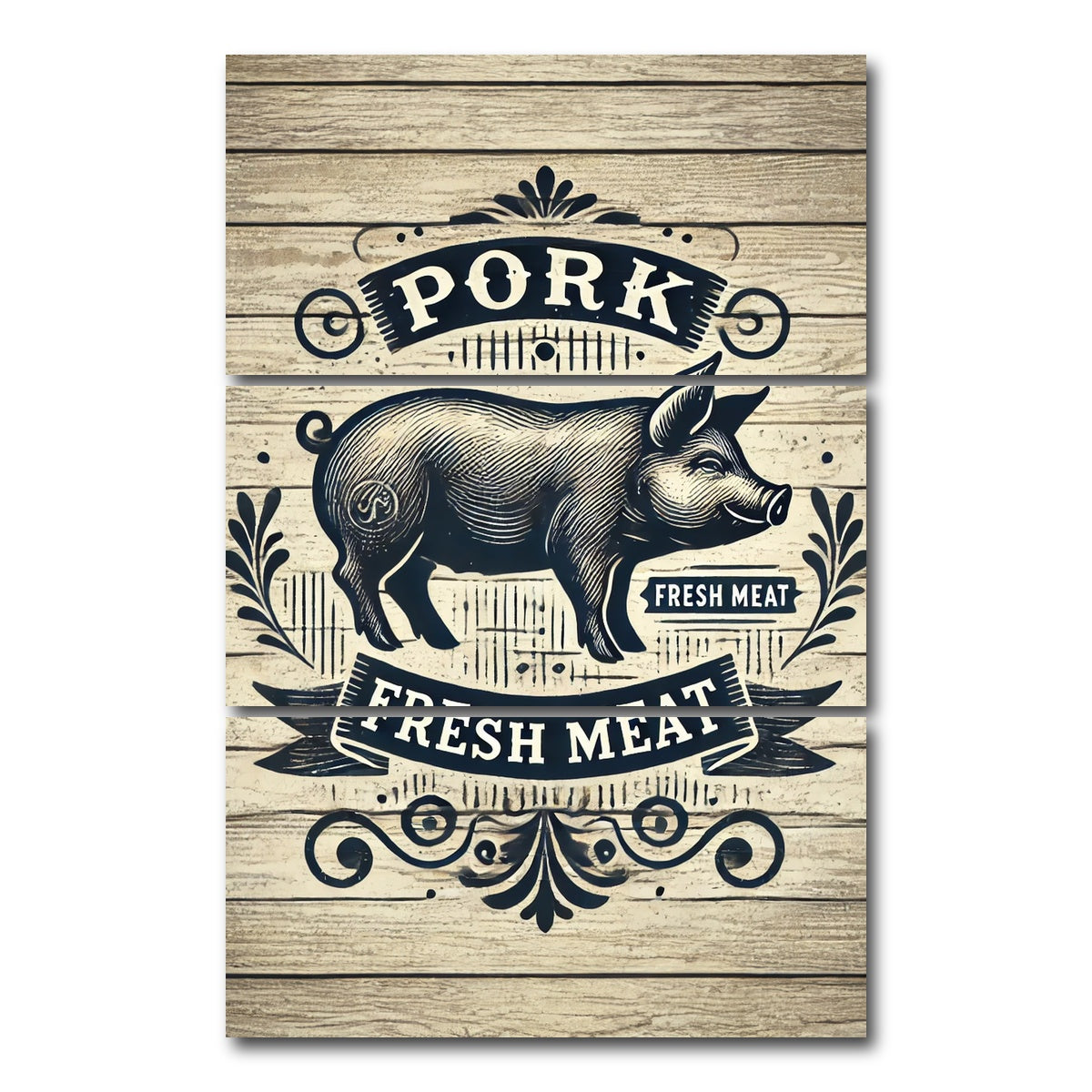 AUTO-MOCKUP WHITE | Pork and Fresh Meat | 3 Piece | Gallery Wrap Canvas | group=12x24_stacked