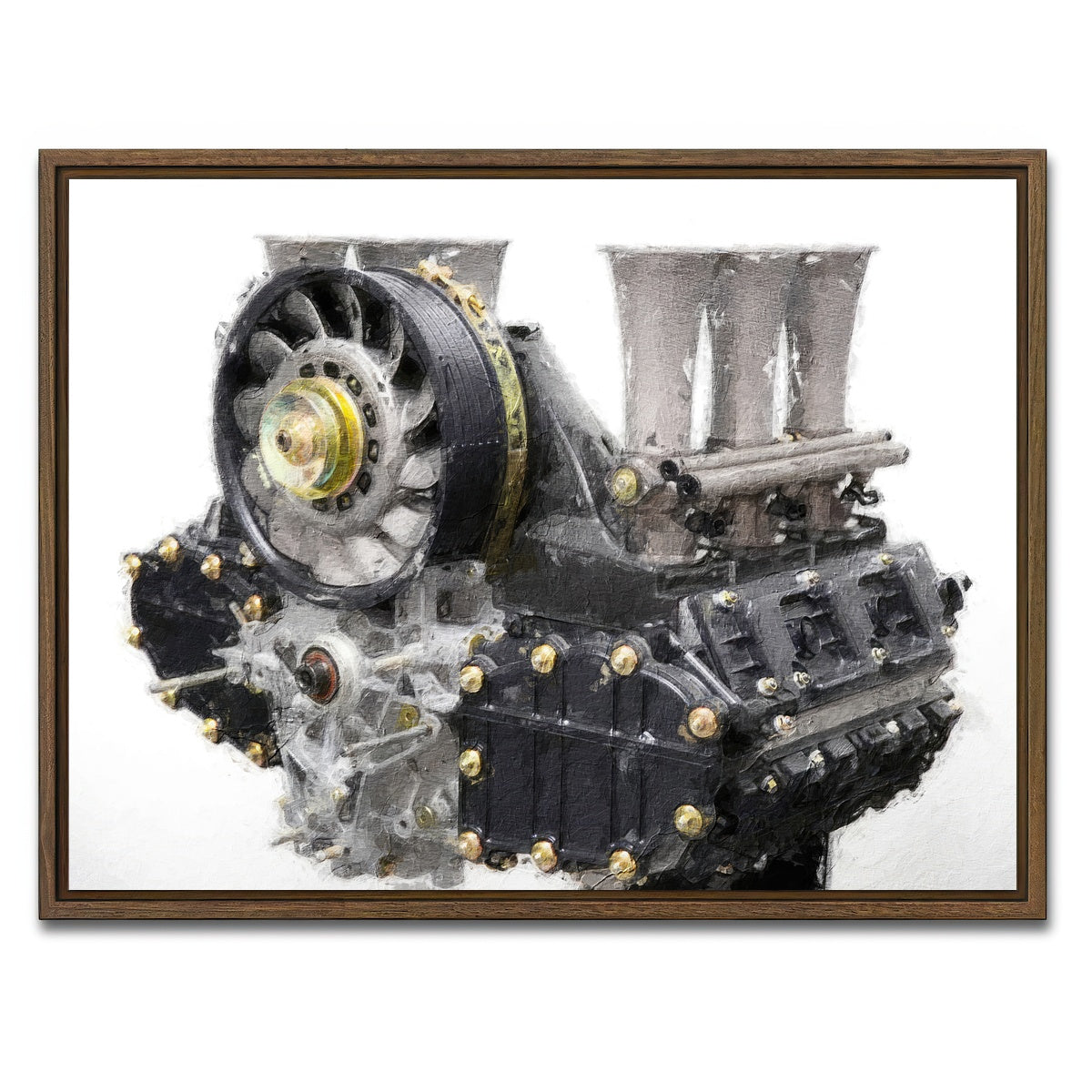 AUTO-MOCKUP WHITE | Porsche 911 Engine 1 | 1 Piece | Walnut Framed Canvas | group=4x3