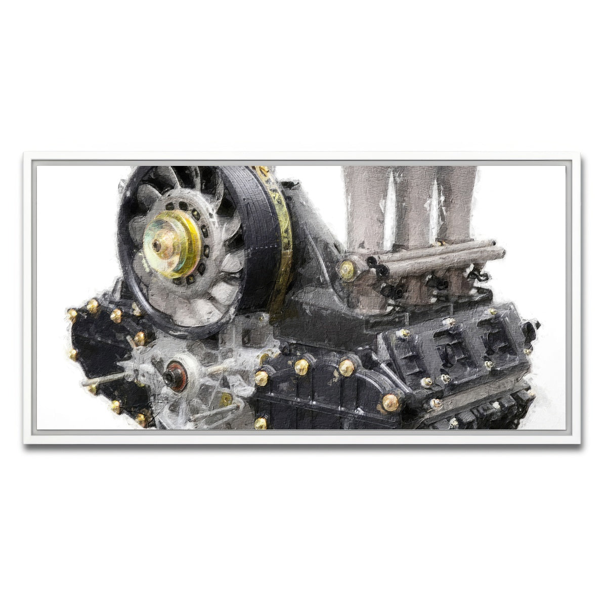 AUTO-MOCKUP WHITE | Porsche 911 Engine 1 | 1 Piece | White Framed Canvas | group=2x1