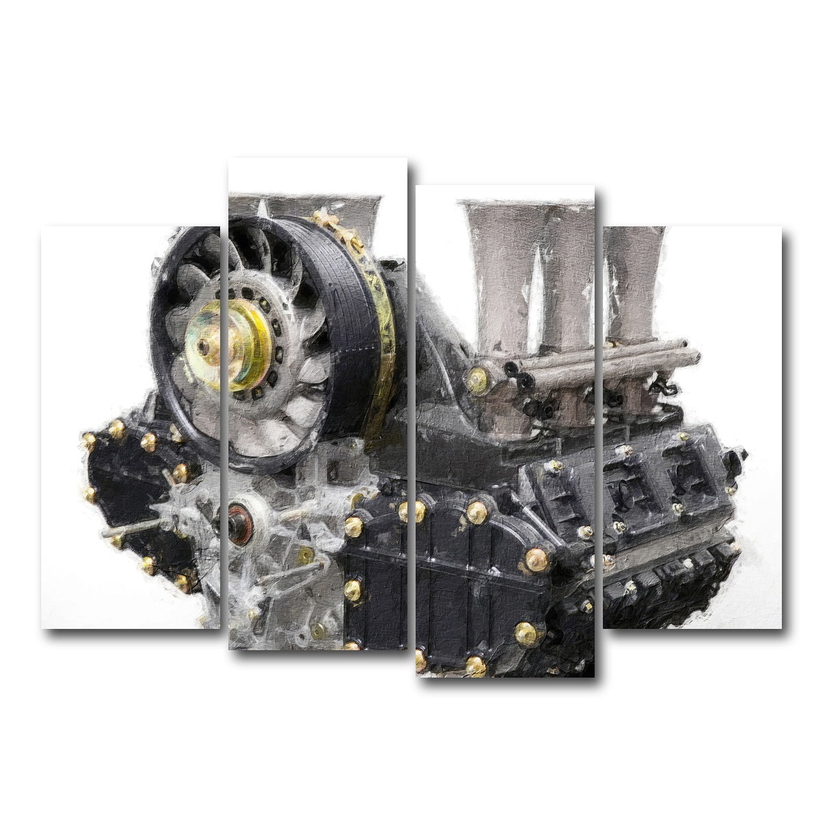 AUTO-MOCKUP WHITE | Porsche 911 Engine 1 | 4 Piece | Gallery Wrap Canvas | group=4_normal