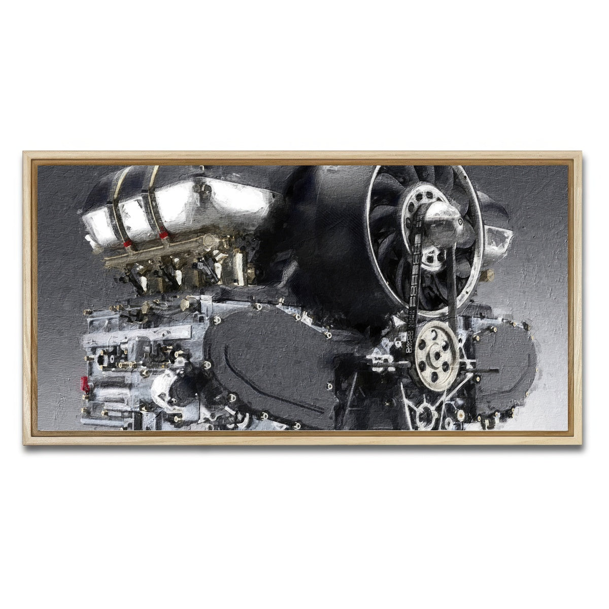 AUTO-MOCKUP WHITE | Porsche 911 Engine | 1 Piece | Natural Framed Canvas | group=2x1