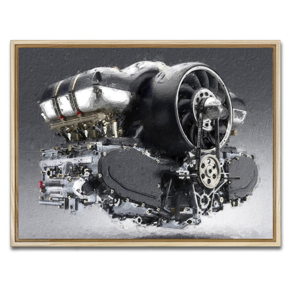 AUTO-MOCKUP WHITE | Porsche 911 Engine | 1 Piece | Natural Framed Canvas | group=4x3