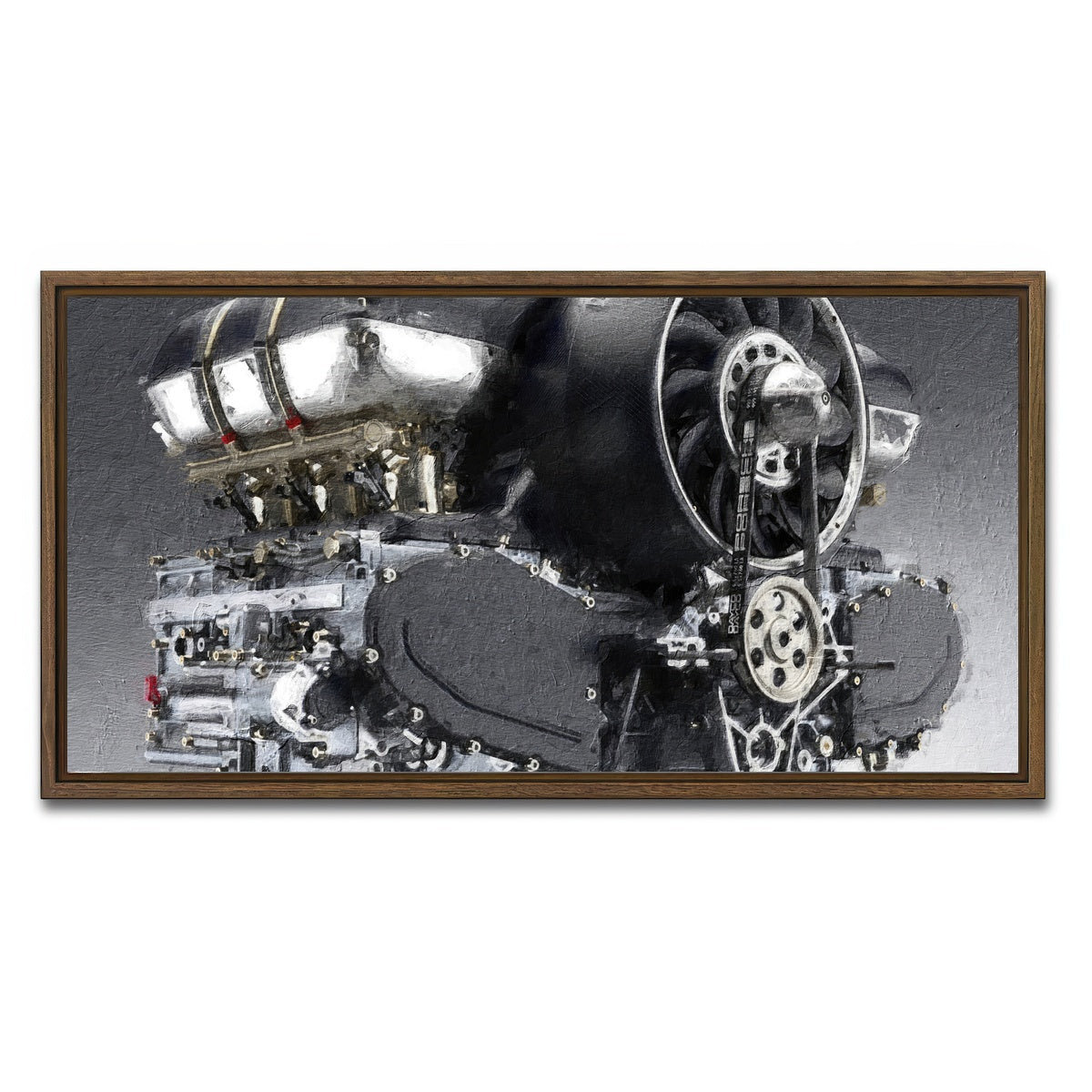 AUTO-MOCKUP WHITE | Porsche 911 Engine | 1 Piece | Walnut Framed Canvas | group=2x1
