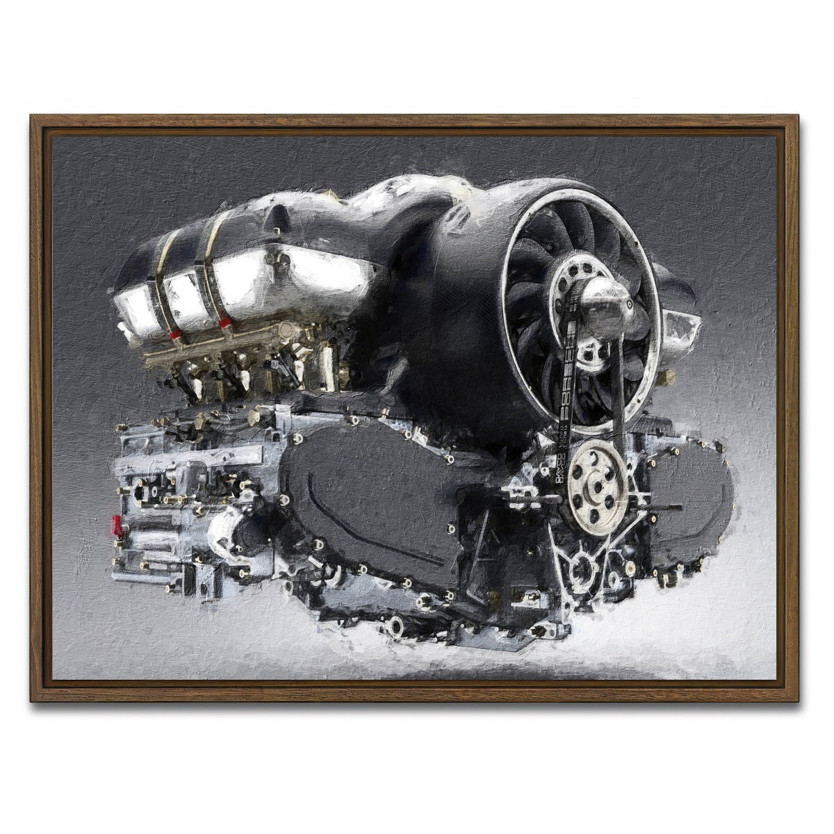 AUTO-MOCKUP WHITE | Porsche 911 Engine | 1 Piece | Walnut Framed Canvas | group=4x3