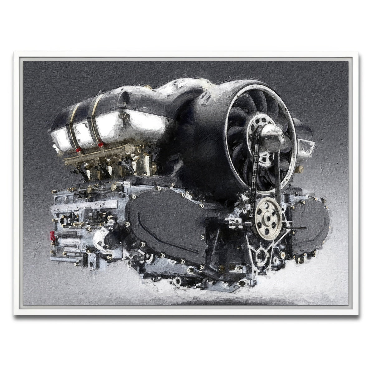 AUTO-MOCKUP WHITE | Porsche 911 Engine | 1 Piece | White Framed Canvas | group=4x3